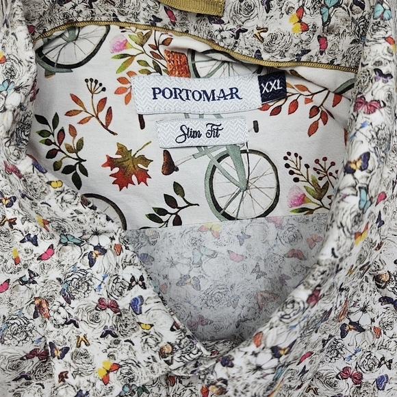 Portomar Slim Fit XXL Men's Button Down Micro Butterfly Print Flip Cuffs - Picture 7 of 8